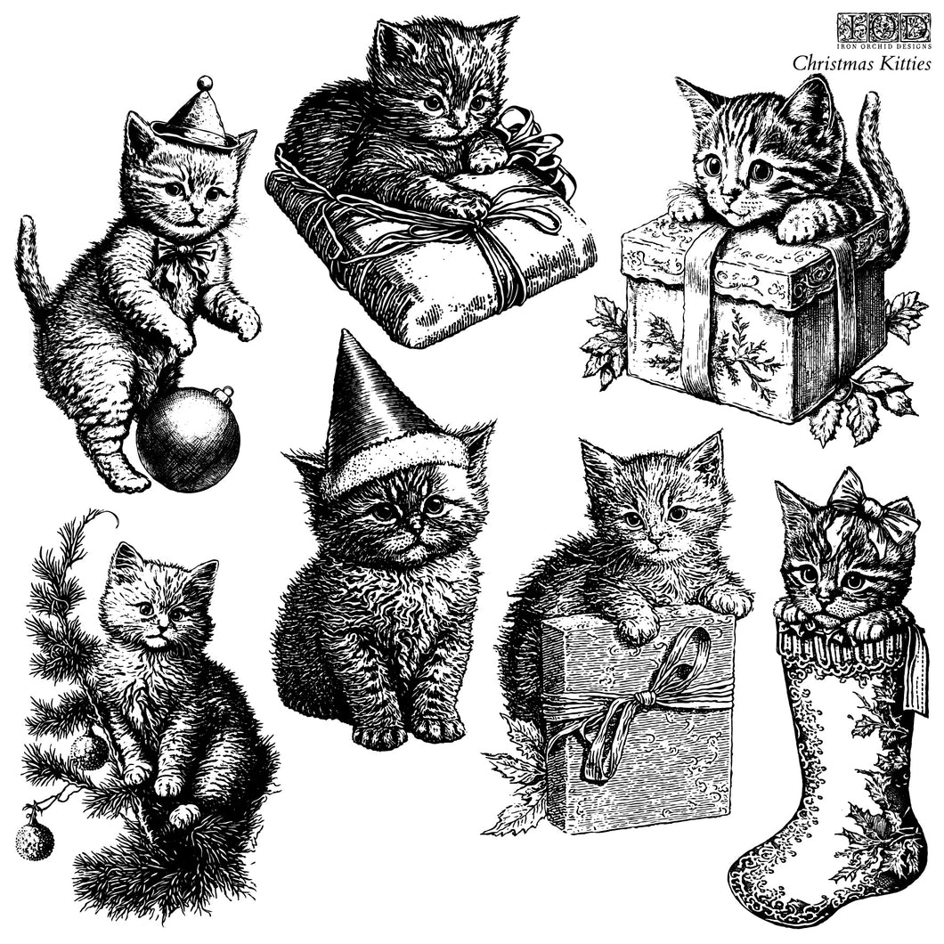 Christmas Kitties IOD 12x12 Christmas Holiday Kitten Stamp Iron Orchid Designs